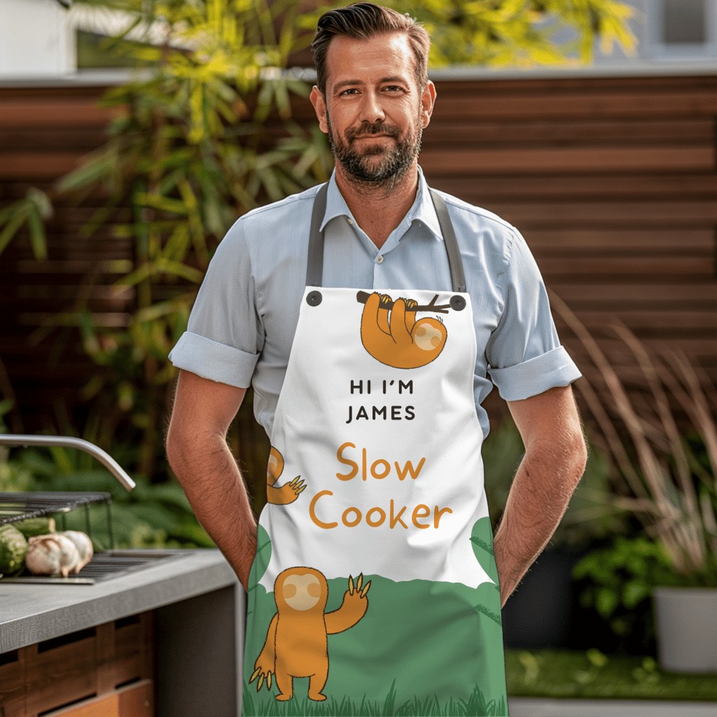 funna apron with slow cooker motif for men