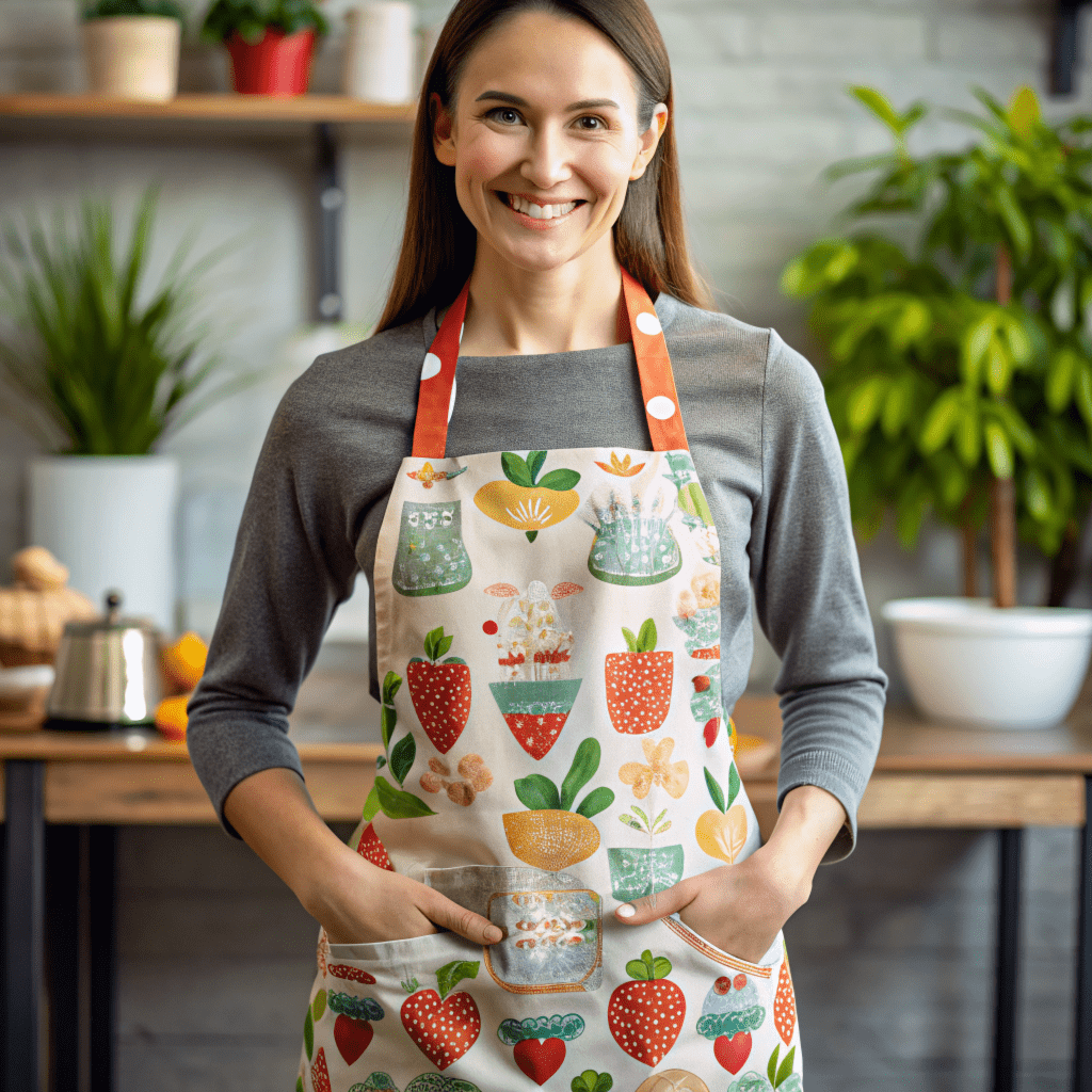 Women wearing a apron with colourful motif